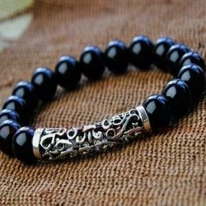 8mm Natural Obsidian Gemstone Mala Bracelet Sutra Yoga Chakra Reiki A603-B